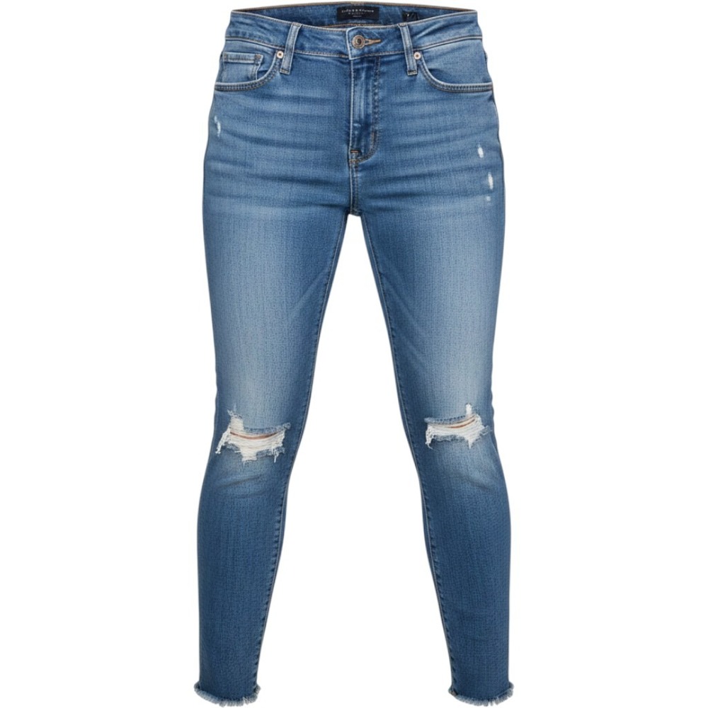 Lucky Brand Ava Mid Rise Super Skinny Jeans Blue Distressed Ankle 6/28A 7W14681